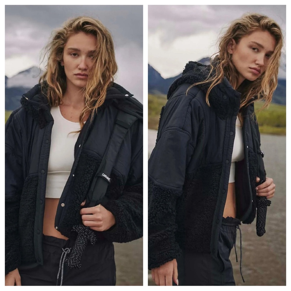 Free People FP Movement Adventure Awaits Fleece Black Jacket Coat